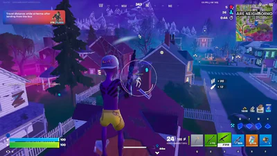Fortnite combat ESP and aimbot overlay during an open-field fight on PC